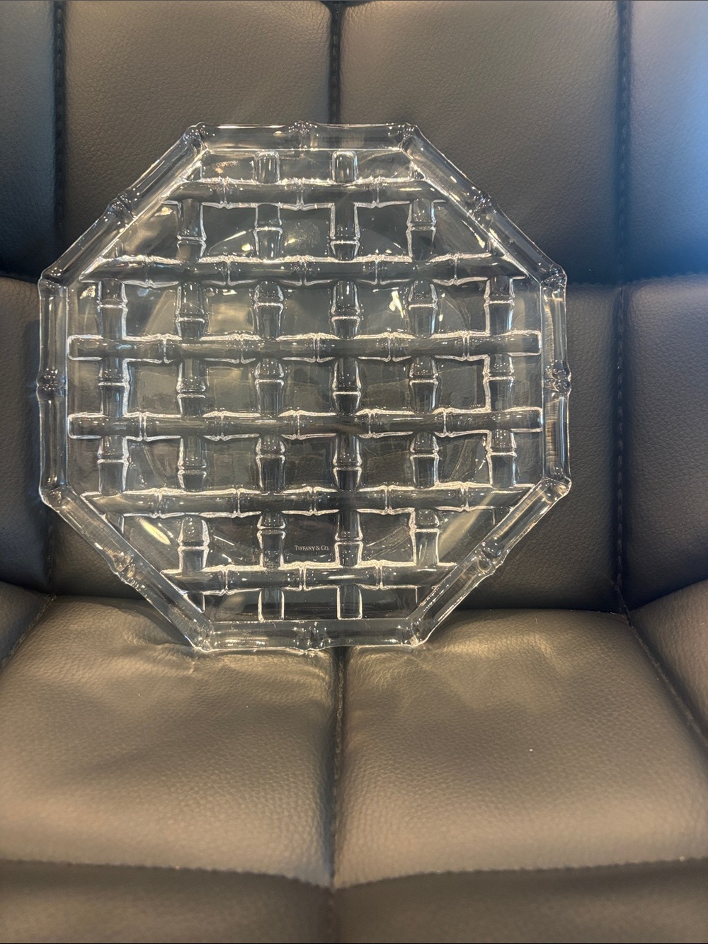 Tiffany & Co. Clear Bamboo Octagonal Woven-Pattern Glass Platter